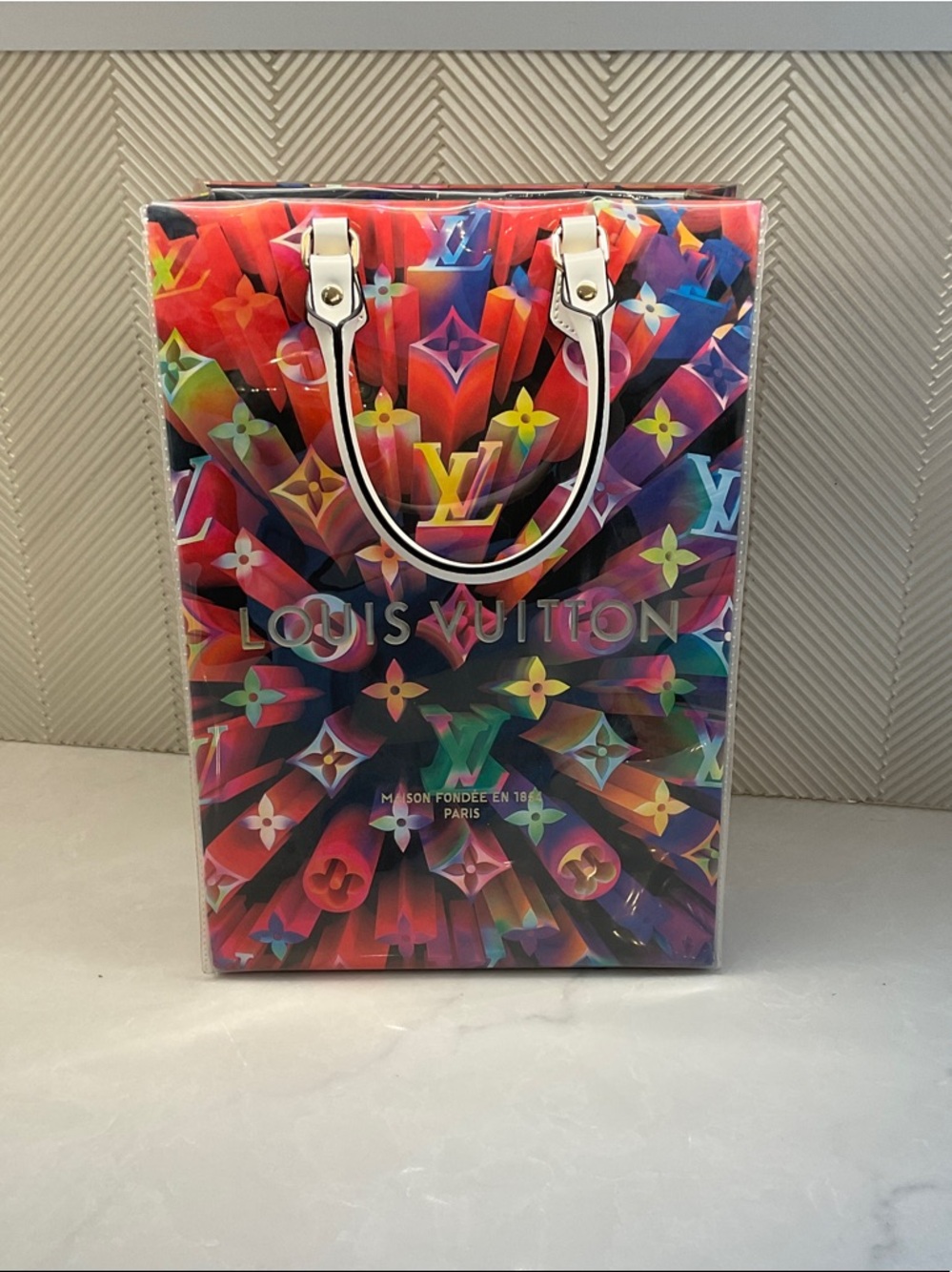Louis Vuitton Rainbow Shopping Bag Tote with White Handles